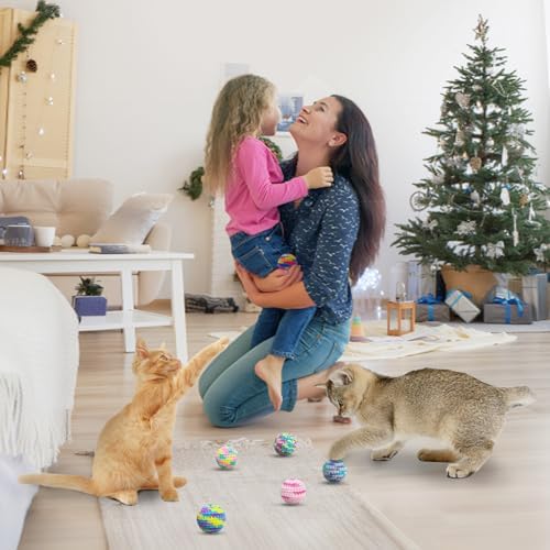 TUSATIY 6Pack Cat Toy Ball with Bells, Colorful Soft Interactive Cat Ball Toy, Hand-Knitted Woolen Kitten Yarn Cat Toys Balls for Indoor Cats Kitty of Chew & Teething & Keep Busy (Red) - Image 6