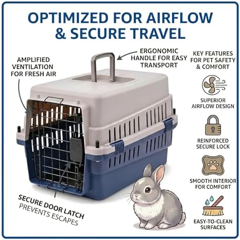 Hard-Sided Pet Carrier for Cats and Small Dogs, 20" Sturdy Travel Kennel with Secure Wire Door & 360° Ventilation, Portable Plastic Crate for Vet Visits & Car Travel (Blue/Grey) - Image 3