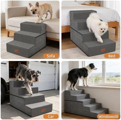 Dog Stairs for Small Dogs, 18" H, 4-Step Pet Steps for Bed Couch Sofa and Chair, Non-Slip Balanced Pet Ramp for Injured & Senior Pets with Washable Cover and Durable High Density Foam, Grey - Image 3