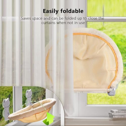 JUNSPOW Cat Window Perch Cordless, Foldable & Stable Cat Beds- Breathable Cat Window Hammock for Overlooking, Sunbathing and Climbing - Maximum Hold Up to 40lb - Image 4