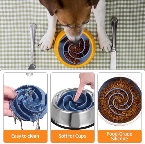 Slow Feeder Dog Bowls Insert, Bestalk Soft Silicone Slow Eating Feeder Insert with Suction Cups for Small, Medium and Large Dogs, Fit into Basic and Elevated Dog Bowls, Dark Blue - Image 4