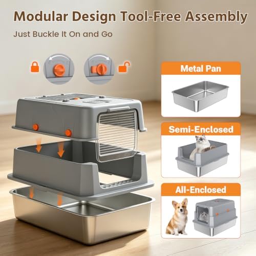 Enclosed Stainless Steel Litter Box, XL Covered MetalPan Includes Mat Scoop - Image 5