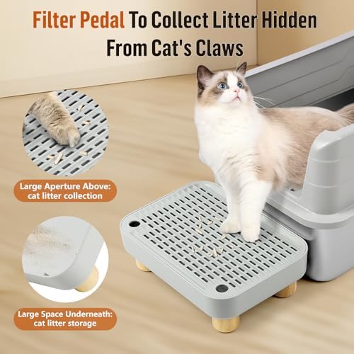 Litter Box Step, Cat Litter Ramp with Wooden Base, Light Grey - Image 3