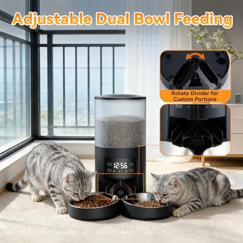 NEWBULIG Automatic Cat Feeder for 2 Pets 6L Dog Food Dispenser, Black - Image 2
