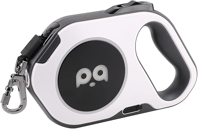 Retractable Dog Leash with Light, Pet Lead, 12-Color Ambient Lighting, Retractable Pet Lead with 360° Anti-Tangle Feature, 5-Meter Length Weighing Up to 40 kg (White, 2.0)