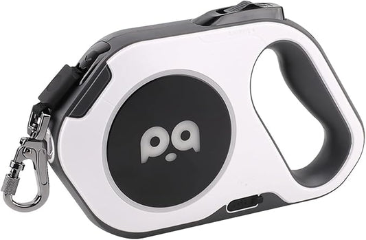 Retractable Dog Leash with Light, Pet Lead, 12-Color Ambient Lighting, Retractable Pet Lead with 360° Anti-Tangle Feature, 5-Meter Length Weighing Up to 40 kg (White, 2.0)