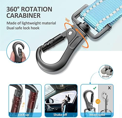 Dog Seat Belt 3-in-1 Car Harness for Dogs Adjustable Safety Seatbelt for Car Nylon Reflective Bungee Fabric Dog Car Harness with Clip Hook Latch & Buckle, Swivel Zinc Alloy Carabiner (Light Blue) - Image 3
