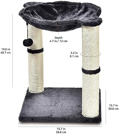 Amazon Basics Sturdy Cat Condo Tower with Hammock Bed and Scratching Posts, Interactive Hanging Ball Toy for Indoor Cats, 15.8" x 15.8" x 19.7", Gray - Image 3