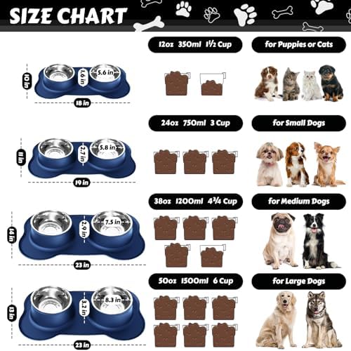 AsFrost Dog Food Bowls Stainless Steel Dog Food and Water Bowl Set, Dog Bowls No Spill Non Slip Silicone Mat, Dog Dishes for Small Medium Size Dogs Cat Puppy Pet Food Feeding Bowls, Blue, 12oz - Image 3