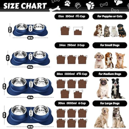 AsFrost Dog Food Bowls Stainless Steel Dog Food and Water Bowl Set, Dog Bowls No Spill Non Slip Silicone Mat, Dog Dishes for Small Medium Size Dogs Cat Puppy Pet Food Feeding Bowls, Blue, 12oz - Image 3