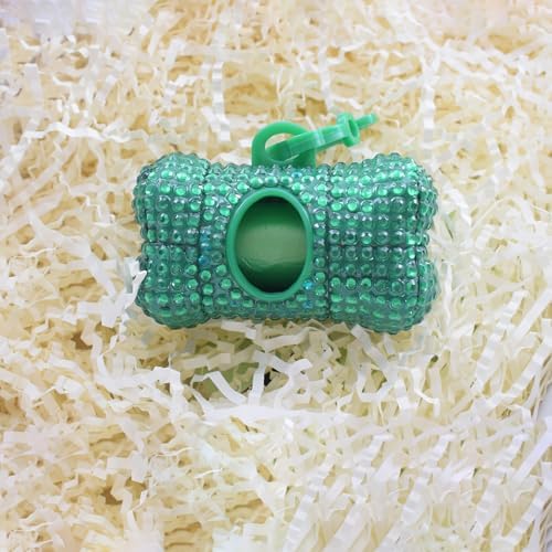 Bling Dog Poop Pickup Bag Dispenser Holder Pet Waste Disposal Bag Pet Trash Bags Holder Bone Shaped Green - Image 3