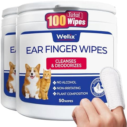 Wellix Pet Ear Cleaner Wipes for Dogs & Cats, Perfect Finger Fit, 100 Count by Wellix