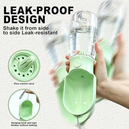 Green Large Portable Dog Water Bottle(17oz) with Food Container - Image 4