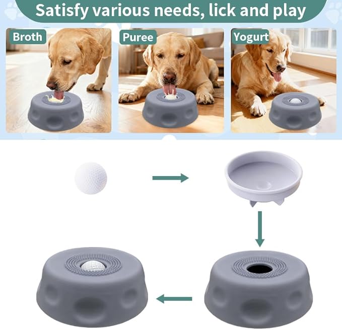 Dog Lick Bowl with Rolling Ball, 2026 Upgraded Slow Feeder Dog Bowls with Anti-Slip Base for Yogurt, Bone Broth, Water, Interactive Lick Toy for Large Medium Small Dogs (Black)