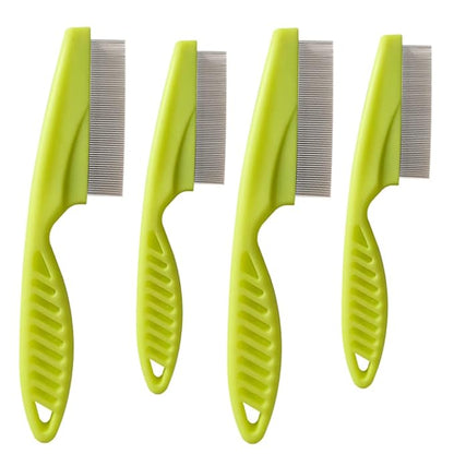Multifunctional Pet Grooming Comb - 2023 New Magic Stainless Steel Fine-Tooth Massage Comb for Dog and Cat Hair, Stain Tear Removal (2 Pair, Green)