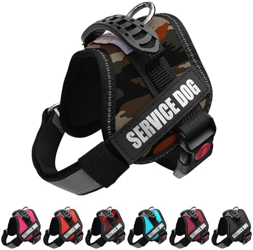 ALBCORP Service Dog Vest Harness – Reflective Service Animal Vest, No-Pull Harness with Handle & Mesh Padding – Sizes XXS-XL for Puppies – 2 Removable Service Patches Included (Extra Small,Green Camo) by Albcorp