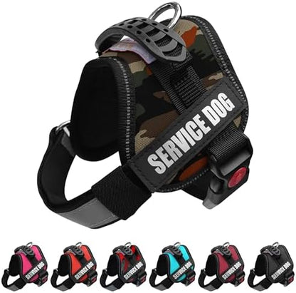 ALBCORP Service Dog Vest Harness – Reflective Service Animal Vest, No-Pull Harness with Handle & Mesh Padding – Sizes XXS-XL for Puppies – 2 Removable Service Patches Included (Extra Small,Green Camo) by Albcorp