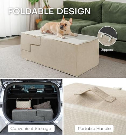 ABCPET Dog Stairs for High Bed, Dog Steps for Bed Couch Sofa, 35D Foam Extra Wide Pet Steps for Small Dogs and Cats, Pet Stairs with Non-Slip Bottom Beige, 4 Steps - Image 5