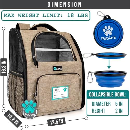 PetAmi Dog Backpack Carrier Airline Approved Cat Pet Puppy Bag, Taupe - Image 2