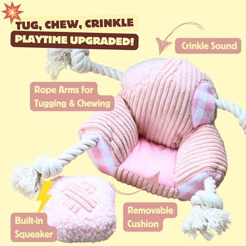 Squeaky Dog Toys, Durable Tug of War Chew Toys for Small, Medium and Large Dogs, Interactive Puppy Toy for Teeth Cleaning, Birthday Gift - Couch - Image 2
