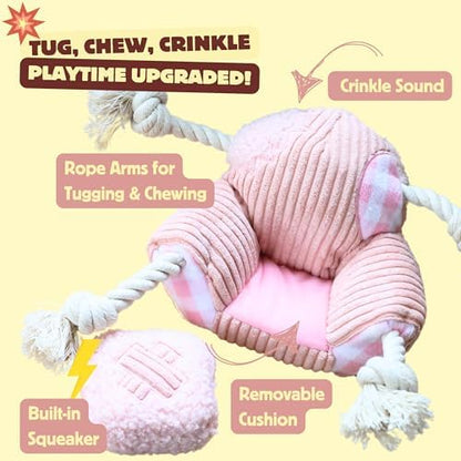 Squeaky Dog Toys, Durable Tug of War Chew Toys for Small, Medium and Large Dogs, Interactive Puppy Toy for Teeth Cleaning, Birthday Gift - Couch - Image 2