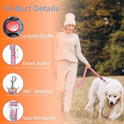 Seyezo Dog Car Seat Belt for Car, 2 Piece Set Retractable Dog Car Harness Adjustable Reflective Dog Seatbelt for Vehicle Headrests, Dog Safety Restraint Seatbelt Heavy Duty& High Elastics, Pink - Image 2