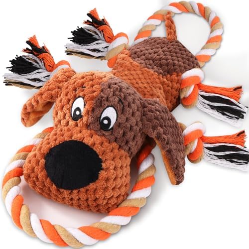 Drmstow Dog Toys for Aggressive Chewers, Squeaky Plush Chew Toy with Crinkle, Interactive Rope Tug of War Toy for Large Dogs to Keep Them Busy by Drmstow