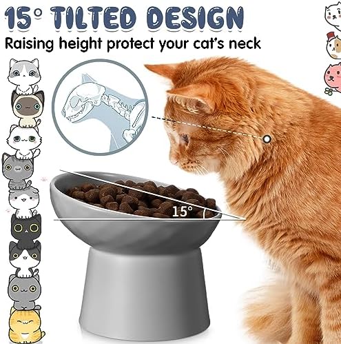 Tanlade 4 Pcs Ceramic Raised Cat Bowls, Elevated Tilted Cat Bowl for Food Water, Stress Free, Backflow Prevention, Dishwasher Microwave Safe, Feeder Dish for Indoor Kitten, Small Dogs(White and Grey) - Image 3