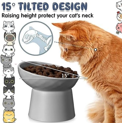 Tanlade 4 Pcs Ceramic Raised Cat Bowls, Elevated Tilted Cat Bowl for Food Water, Stress Free, Backflow Prevention, Dishwasher Microwave Safe, Feeder Dish for Indoor Kitten, Small Dogs(White and Grey) - Image 3