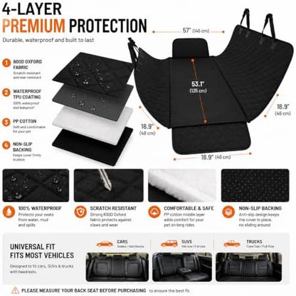 Back Seat Cover for Dogs, Dog Car Seat Cover, 100% Waterproof Dog Hammock with Side Flaps, Non-Slip Pet Seat Protector, Heavy Duty Oxford Fabric, Fits Cars, SUVs & Trucks - Image 4