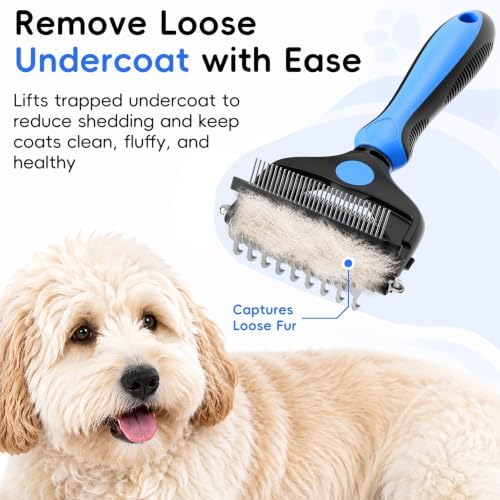 3-in-1 Professional Pet Grooming Brush for Dogs & Cats – Dematting Comb, Undercoat Rake & Deshedding Tool for Long & Short Hair, Heavy Shedding & Matted Fur (Blue) - Image 4