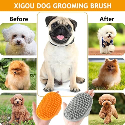 XIGOU Dog Bath Brush, 2 Pcs Short Hair Grooming Brush for Dogs & Cats - Soothing Massage Rubber Bristles Curry Comb with Adjustable Handle - Image 7