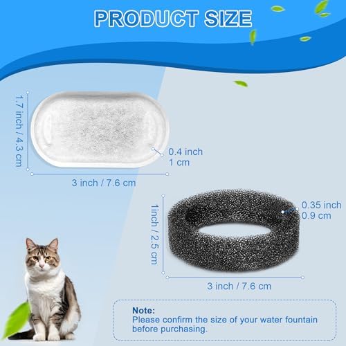 Cat Water Fountain Filters, 20Pack Cat Fountain Replacement Filters for Stainless Steel 108oz/3.2L& 67oz/2L adjustable Water Flow Pet Water Fountain,Dog Water Fountain Filters（10 Filters& 10 Sponges) - Image 2