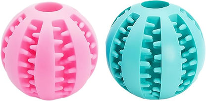2 Pcs Non-Toxic Rubber Dog Toy Ball, 2.75 inch Durable & Tough Rubber Dog Treat Dispensing Puzzle Ball Chew Toy & IQ Training Toy for Small & Medium Sized Dogs (Torquoise, Pink)