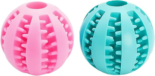 2 Pcs Non-Toxic Rubber Dog Toy Ball, 2.75 inch Durable & Tough Rubber Dog Treat Dispensing Puzzle Ball Chew Toy & IQ Training Toy for Small & Medium Sized Dogs (Torquoise, Pink)