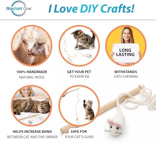 Glaciart One Mouse on a String Cat Toy – Durable Wooden Wand Cat Toy with Natural Wool Felt Mouse w/Catnip, Interactive Cat Toy on a Stick & Cat String Toys for Indoor Cats to Chase & Exercise - Image 2
