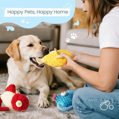Nocciola Tough Dog Toys, Squeaky Dog Toys to Keep Dogs Busy with Two Resistant Layer & Crinkle Sound, Googly Eyed Fish Gang Puppy Teething Toys for Small, Medium, Large Breeds - Image 5