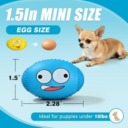 1.5” Squeaky Soft Rubber Football Dog Toy, Bouncy Chew Ball for Tiny Mini Small Breed Puppies (X-Small) - Image 2