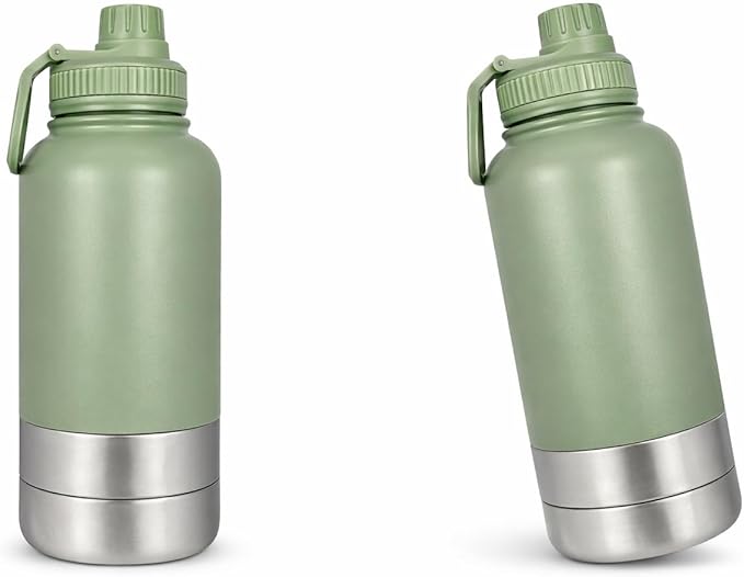 Portable Dog Water Bottle with Built-in Bowl, Leakproof Pet Travel Water Dispenser, 32oz Stainless Steel Dog Water Bottle for Walking, Hiking, Camping & Outdoor Travel