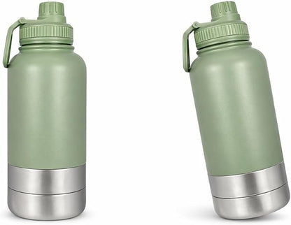 Portable Dog Water Bottle with Built-in Bowl, Leakproof Pet Travel Water Dispenser, 32oz Stainless Steel Dog Water Bottle for Walking, Hiking, Camping & Outdoor Travel