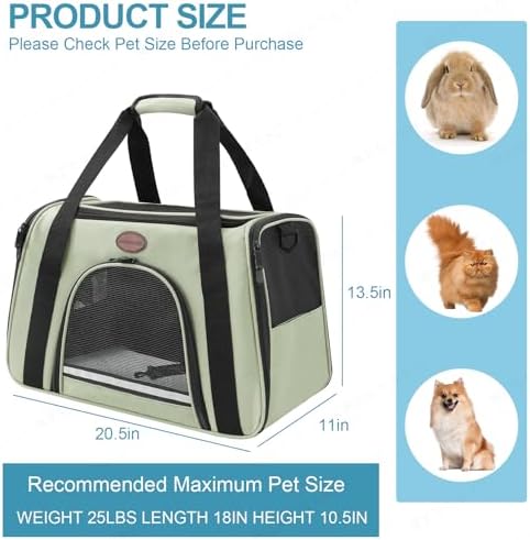 Cat Carrier Dog Carrier Pet Carriers for Medium Small Cats Dogs Puppies up to 15 Lbs,TSA Airline Approved Small Dog Cat Carriers Soft Sided,Collapsible Travel Puppy Carrier (Green, Large) - Image 3