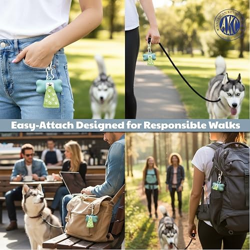 American Kennel Club - Dog Waste Bag Dispenser with 3 Refill Rolls | 60 Fresh-Scented | Leak-Proof | Heavy-Duty Poop Bags | Clip-On Holder for Leash, Easy Refill & Durable | Pantone Green & Blue - Image 4