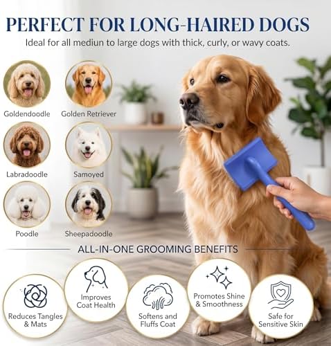 Slicker Brush for Dog, Doodles, Poodles & Long Haired Cats,Blue - Image 6