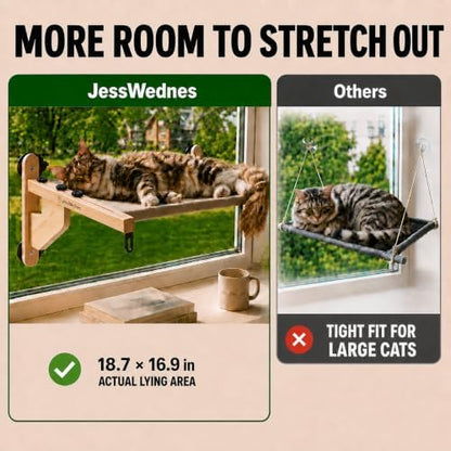 Extra Wide Cat Window Perch, 3-in-1 & Cordless with Solid Wood Frame - Image 2
