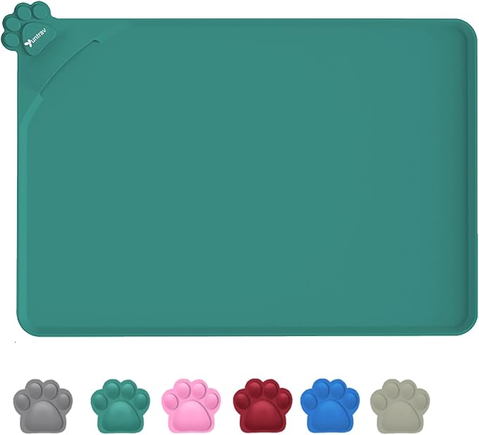 Waterproof Pet Feeding Mats with High Lips - Multiple Size and Colors, Silicone Mat, Nonslip Pet Food Mat for Dogs, Cats with Prevent Water goes Down (Green)