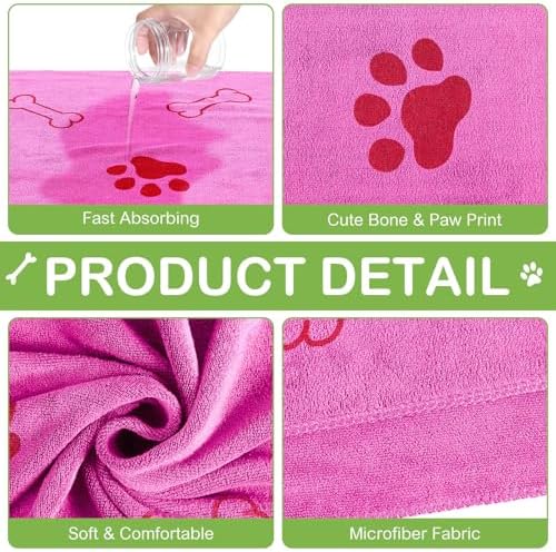 8 Pcs Dog Towel for Drying, 40 x 24 Inch, Dog Paw and Bone, Pink,Green - Image 4