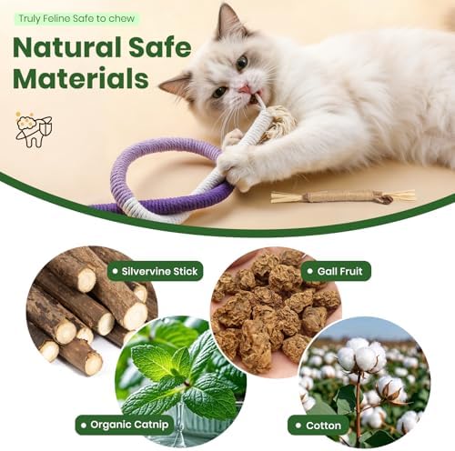 Silvervine Sticks for Cats and Cat Chew Rope Toy for Dental Care Teeth Cleaning&Anxiety Relief,Interactive Catnip Toys for Bored Indoor Cats（9pcs） - Image 2