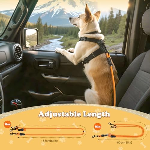 Pawaboo Dog Car Seatbelt, Reflective Rope with Heavy Duty Buckle, Orange - Image 5