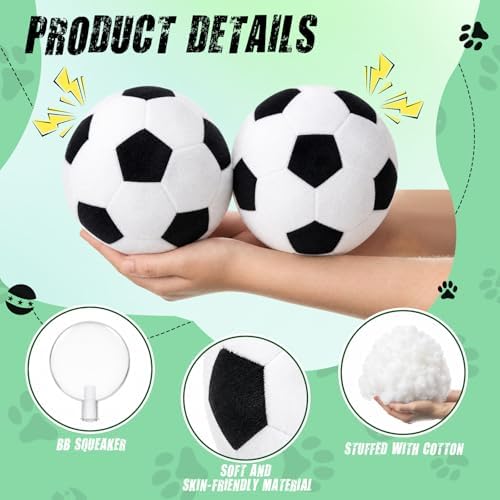 Blueweenly 2 Pcs Stuffed Soccer Ball Dog Toys, 6.3 Inch Squeaky Football Dog Toys, Soft Interactive Chew Indoor Outdoor Playing Supply for Small Medium Large Pet Rolling Tossing Chasing Games, White - Image 5