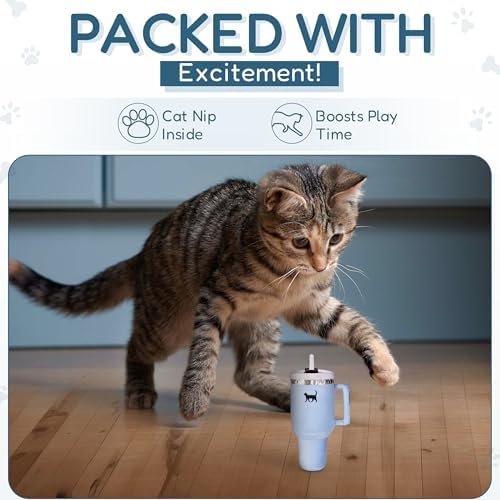 PUPROAR Kitty Cup Catnip Cat Toy, Cute Kitten Gift, Cat Birthday Toy with Crinkle for Indoor Cats (Chambray Blue) - Image 5